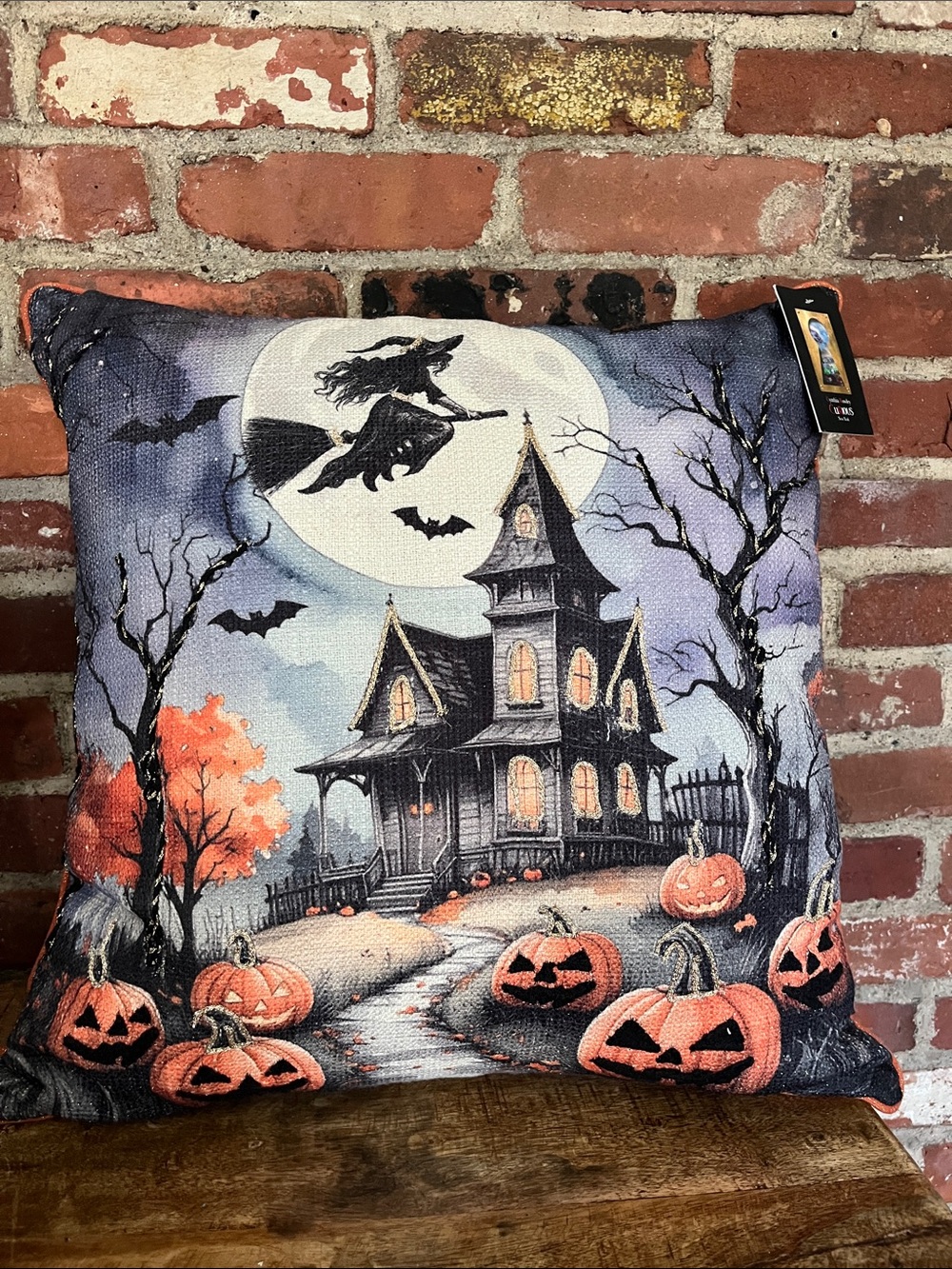 Cynthia Rowley Black and Orange Novelty Keyhole Print Pillow